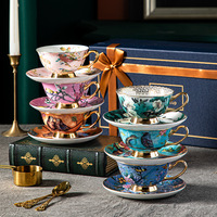Ensemble de tasses à café et soucoupes en céramique de style européen strictement sélectionné, style pastoral, luxe léger, rétro, haut de gamme, boîte cadeau exquise, PC