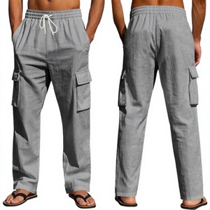 Pantalones de Lona de Algodón para Hombre de Alta Calidad al por Mayor, Estilo Vintage, Cierre con Cordón en la Cintura, Múltiples Bolsillos, Ropa de Trabajo Holgada - Product Image 3