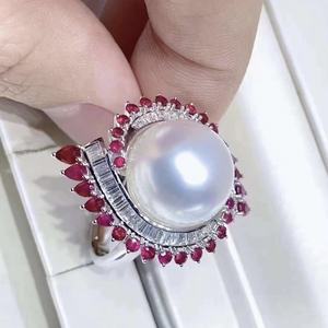 Bague haut de gamme en argent sterling S925 avec perle d'eau douce ronde naturelle de 12-11 mm, taille unique - Product Image 2