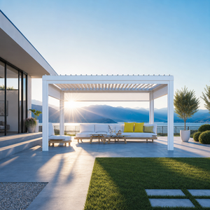 Pérgola de Alta Gama con Paredes de Vidrio, Gazebo Impermeable de <span class=keywords><strong>Aluminio</strong></span> con Techo de Láminas para <span class=keywords><strong>Terraza</strong></span> de Lujo - Product Image 1