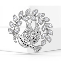 Broche personnalisée en métal en forme de colombe de la paix, en alliage plaqué argent et or, avec strass