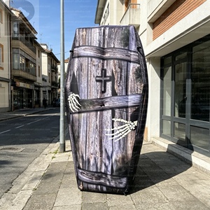 Cercueil gonflable géant en bois avec mains de squelette pour Halloween, décoration de tombe pour maison hantée/magasin de détail/publicité, décoration d'horreur - Product Image 4