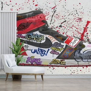 <span class=keywords><strong>Papier</strong></span> <span class=keywords><strong>peint</strong></span> 3D autocollant pour la décoration intérieure, motif de baskets de basket-ball graffiti - Product Image 3
