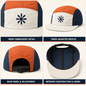 Casquette de <span class=keywords><strong>camping</strong></span> en nylon imperméable avec broderie 3D personnalisée Starburst, blocs de couleur crème, ventilée, à visière souple, légère et respirante - Product Image 2