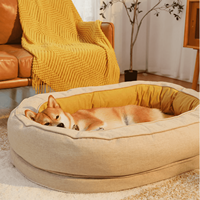 Lit orthopédique pour animaux de compagnie amovible en mousse orthopédique imperméable Beige ovale Anti-anxiété lit pour chien lit de couchage pour chat beignet