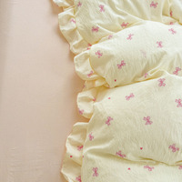 Design floral doux dentelle bord 4 pièces drap housse de couette lavé microfibre couvre-lit drap literie à volants housse de couette ensemble