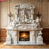 YOUFINE Grand Cheminée en Marbre avec Sculpture de Personnages Mythologiques Grecs pour Projet de Villa ou de Palais