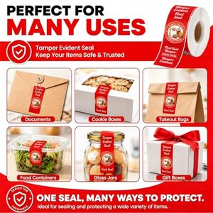 Tamper Evident Stickers for Food Delivery <b>Red</b> Tamper-Proof Safe Seal Tape & Labels for Sealing Drink, Food & Pizza Boxes - Product Image 3