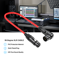 Câble DMX rouge de 3 pieds XLR mâle à 90 degrés à 3 broches vers câble de microphone symétrique femelle Câble XLR à angle droit