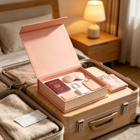 Coffret Cadeau de Voyage Rose avec Masque de Sommeil, Étiquette de Bagage, Câble de Charge, Serviette, Pochette, Lampe de Valise – Emballage en Gros, Ensemble Cadeau