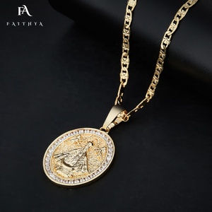 FP1042 Faithya bellamente tallado a mano 18K chapado en oro 5A Rhinestone religioso Saintess Little Angel medalla colgante - Product Image 5