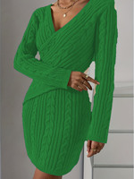 Robe tricotée col en V torsadée personnalisée OEM ODM pour femmes, robe pull Slim Fit à manches longues