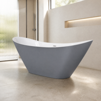 Baignoire autoportante en acrylique avec renfort en fibre de verre, intérieur blanc, extérieur gris mat, avec trop-plein et vidange escamotable