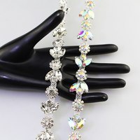 Chaîne de fleur en cristal de verre avec strass pour femme, garniture cousue sur œil de cheval, en diamant pour l'artisanat, appliques de mariée, collier de vêtements