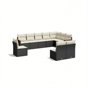 ชุดโซฟาสวนสีดำและครีม เฟอร์นิเจอร์หวายกลางแจ้ง พร้อมเบาะโฟมความหนาแน่นสูง กันน้ำ ดีไซน์ร่วมสมัย - Product Image 1