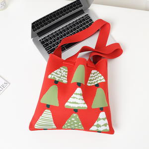 Sac à main tricoté décontracté pour femme pour usage quotidien Sac à provisions réutilisable avec motif d'<span class=keywords><strong>arbre</strong></span> de Noël en polyester - Product Image 4