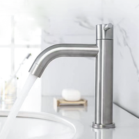 Robinet de lavabo de salle de bain commercial à levier simple et froid en acier inoxydable brossé personnalisé en gros