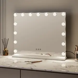 15 Dimmable Led Bulbs Wall-Mounted Illuminated Vanity Metal Frame 3500K-6500K Makeup Mirror With Led Light Hollywood Mirrors