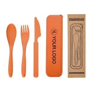 Custom Logo Portable Wheat Straw Cutlery <b>Set</b> Reusable Travel <b>Lunch</b> Utensils for Student Welcome Kits - Product Image 1
