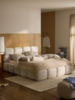 Lit moderne rembourré avec fonction de rangement haute capacité, tissu écologique, cadre métallique – Style crème, best-seller et très populaire sur internet
