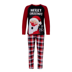 Ensemble de pyjamas assortis à manches longues et à col rond pour la famille Noël Père Noël Renne Imprimé à carreaux pour les saisons d'automne et de printemps - Product Image 3