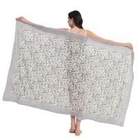 Sarung Katun Cetak Blok Tangan Warna Abu-Abu Netral untuk Wanita, Penutup Bikini Ringan, Pakaian Resort