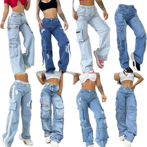 New Mixed Styles <strong>Women</strong> Overalls High Waisted Loose Wide Leg Distressed Denim Pants Casual Streetwear Bow - Product Image 1