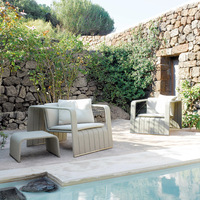 Ensemble de canapés d'extérieur nordique avec cadre en alliage d'aluminium et rotin PE amovible pour patio, balcon, maison d'hôtes et villa