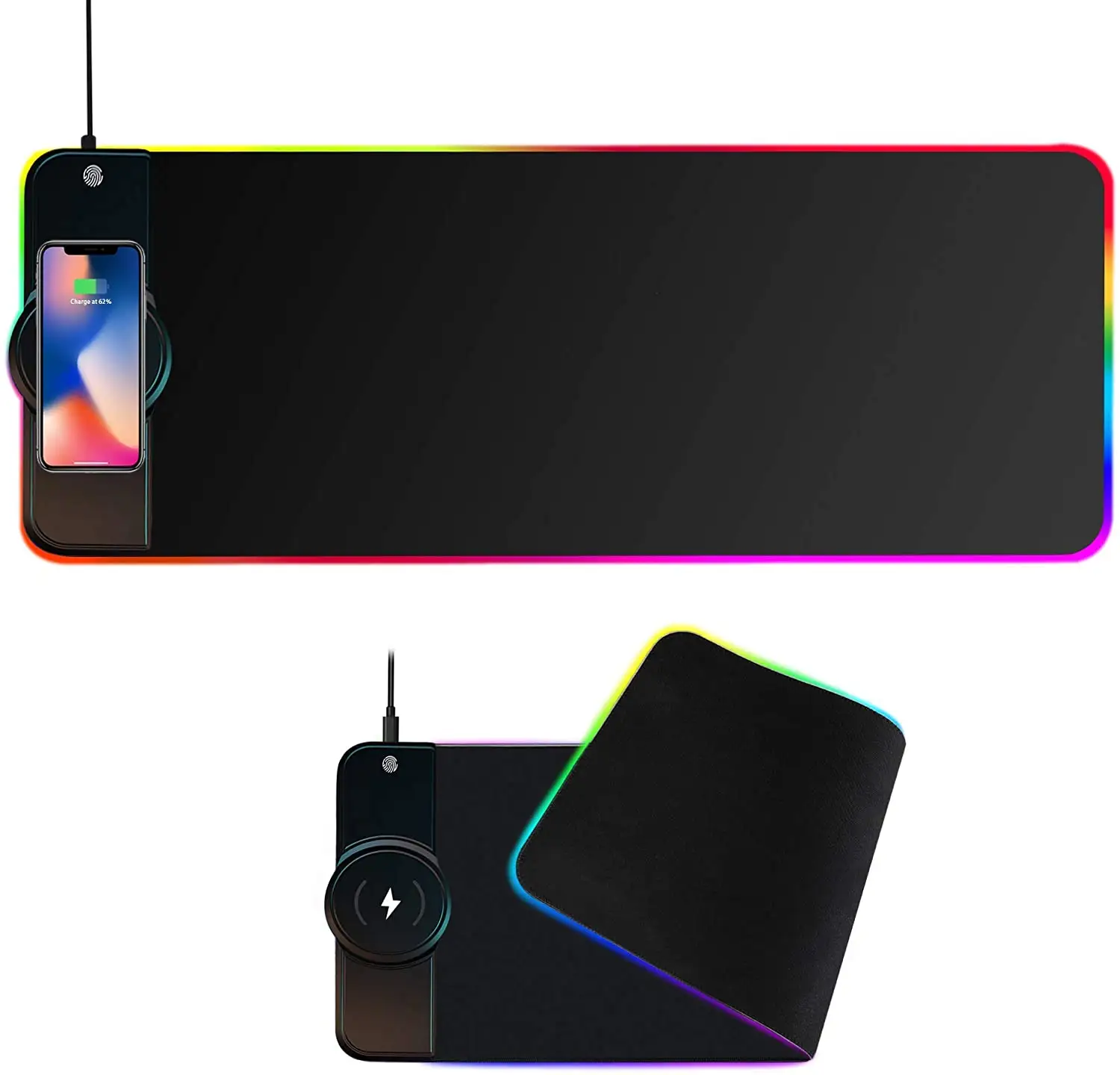 Rgb Draadloze Oplader Muis Pad80 * 30Cm 10W Office Desktop Qi Snelle Draadloze Opladen Antislip Rubber base Fori Phone8/X/Xr/Xs/11/1