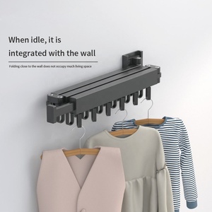 Séchoir à linge <span class=keywords><strong>mural</strong></span> en métal blanc, rétractable et pliable, peu encombrant (à trois volets) - Product Image 4