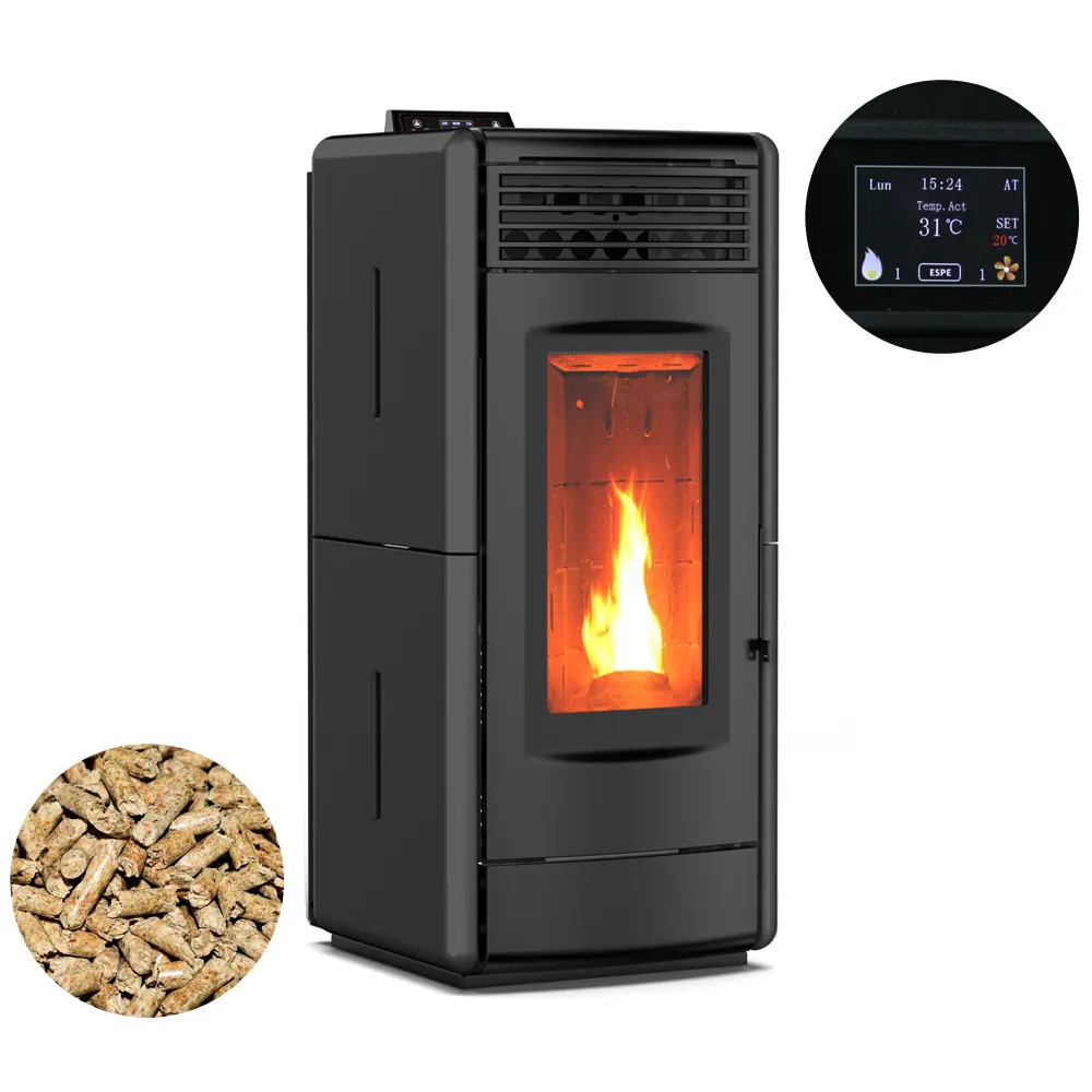 New Product KF1201A Enviroment Freestanding Cast Iron Pellet Stove Glass Door Indoor Pellet Fireplace &Stoves With Wifi Control