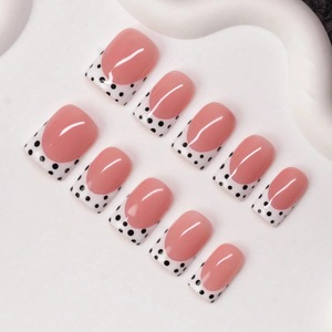 Ongles carrés sans courbe en C, 10 pièces, faits à la main, tailles mixtes, motif pois, finition brillante, vente en gros, ongles à coller, prix - Product Image 2