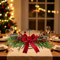 Porte-bougie de Noël de haute qualité 70 cm, décoration de table ou de cheminée avec verdure de pin, nœud rouge et baies, livraison rapide