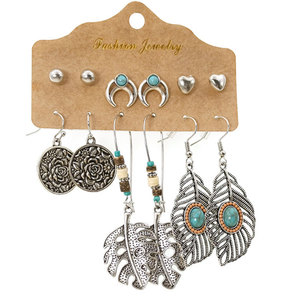 Charm fiore <span class=keywords><strong>piuma</strong></span> 3 paia <span class=keywords><strong>orecchini</strong></span> smalto set gioielli eleganti da donna - Product Image 1