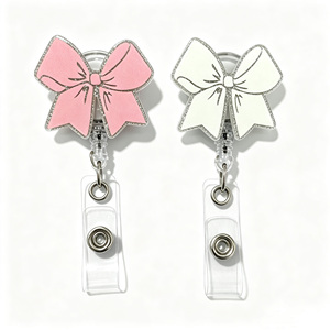 Porta Badge in Acrilico con Glitter <span class=keywords><strong>Serie</strong></span> Bow, Porta Tessere Elastico in Plastica, Ciondolo Decorativo, Porta Badge Avvolgibile - Disponibilità Immediata dalla Fabbrica - Product Image 4