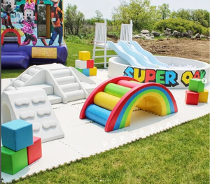 Soft play set kids white bounce house white and red soft play package set indoor outdoor baby soft play playground set - Product Image 2
