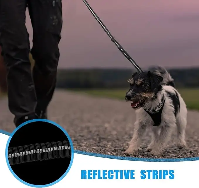 Tali anjing Bungee tugas berat taktis 4-6 kaki tali anjing dapat diatur dengan pegangan lalu lintas empuk untuk anjing Besar Sedang