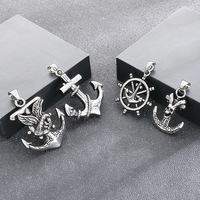 Collier Pendentif Ancrage Nautique Vintage en Acier Inoxydable pour Hommes, Bijoux Rétro Roue de Bateau et Crâne, Accessoires Cadeau en Gros