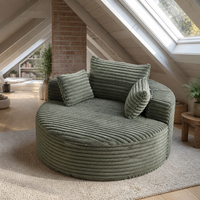 Canapé compact surdimensionné en boîte, fauteuil douillet rond en velours côtelé, sans assemblage, installation facile, idéal appartement