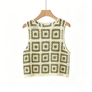 Camisola de <span class=keywords><strong>Ganchillo</strong></span> Sólida Estilo Bohemio Vintage para <span class=keywords><strong>Mujer</strong></span>, Verano, Hueca, Sexy, Cuello Cuadrado Largo, <span class=keywords><strong>Chaleco</strong></span> Transpirable, Talla Única, ODM OEM - Product Image 1