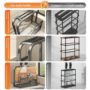 Portacoltelli e Scaffale Portaoggetti Moderno in Metallo per Cucina, Organizzatore Multifunzionale Commerciale con Tagliere e Porta Coperchi Pentole - Product Image 4