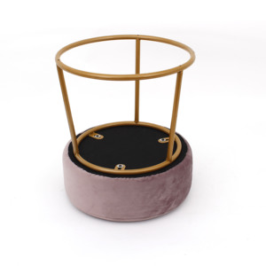 Customized pink Fabric Velvet <strong>Stool</strong> Chairs and <strong>Soft</strong> Ottoman Shoe <strong>Stool</strong> with Gold Matel Base - Product Image 2