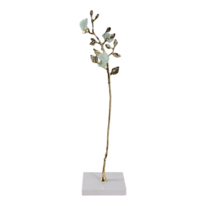Sculpture d'arbre décorative pour la maison, tige dorée avec cristaux d'aquamarine, base en marbre, élément décoratif élégant pour salon, bureau, salle de bain - Product Image 4