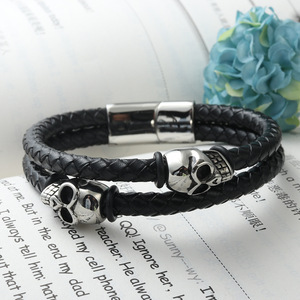 yunnique Titanium Steel Skull Bracelet Black Braided Leather Magnetic Clasp Fashion Jewelry for Men and Women - Product Image 4