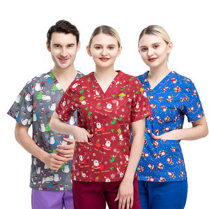 2025 meilleure vente pur coton unisexe Floral noël imprimé médical soins infirmiers gommage haut chemise pour clinique dentiste <span class=keywords><strong>esthéticienne</strong></span> - Product Image 6