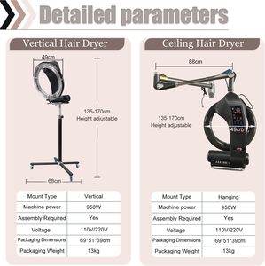 Secador de Pelo Giratorio de 360 Grados Montado en la Pared, Secador de Pelo con Campana Ajustable en Altura para Salón de Belleza y Barbería - Product Image 3