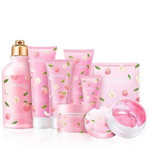 Loción exfoliante corporal antienvejecimiento de melocotón, Lactobacillus, vitamina E, crema facial, sal de baño, máscara para ojos, conjunto cosmético de belleza para el cuidado de la piel - Product Image 1