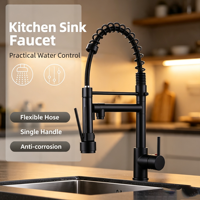 Robinet de cuisine moderne à poignée unique et à trou unique avec douchette extractible et installation sur plan pour usage domestique