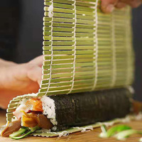 Tapis à sushi jetable écologique en bambou, forme carrée, en forme de bateau, utilisation manuelle, lavage à la main uniquement