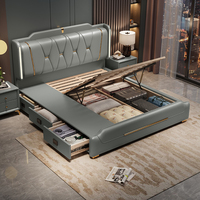 Modernes Lederbett mit Stauraum und Kiefernholzrahmen Umweltfreundliches Design für Schlafzimmer, Villen & Apartments